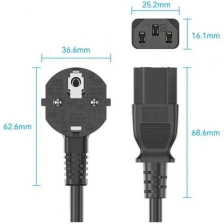 Vention Cable de Alimentación ZCJBAC IEC C13 Hembra a CEE7 Macho 1,8m Negro